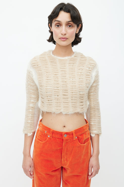 Eckhaus Latta Beige Cropped Knit Wool Sweater