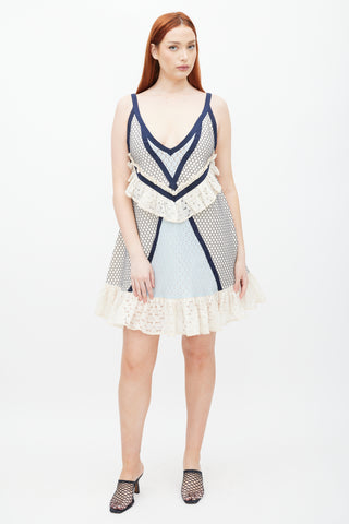 Eckhaus Latta Cream & Blue Lace Dolly Ruffled Dress