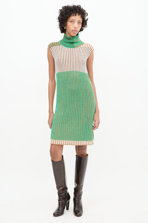 Eckhaus Latta Green & Multi Knit Cutout High Neck Dress