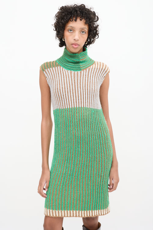 Eckhaus Latta Green & Multi Knit Cutout High Neck Dress