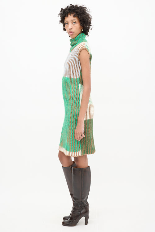 Eckhaus Latta Green & Multi Knit Cutout High Neck Dress