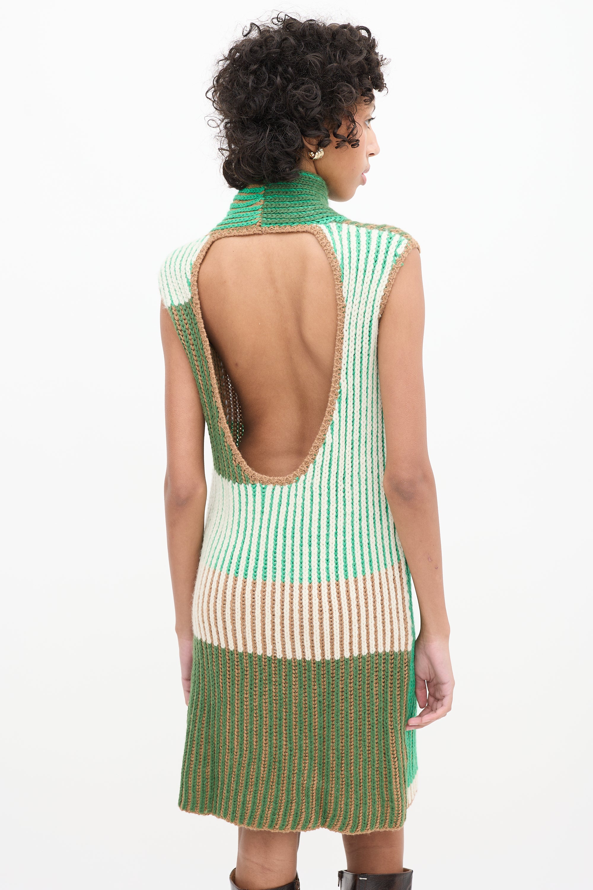 Eckhaus Latta // Green & Multi Knit Cutout High Neck Dress VSP Consignment Eckhaus Latta // Green & Multi Knit Cutout High Neck Dress VSP Consignment