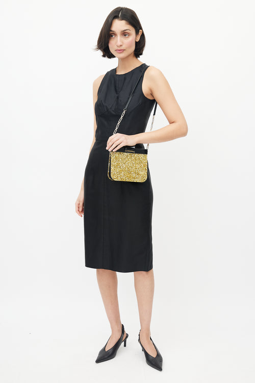 Edie Parker Black & Gold Charlie Contrast Glitter Bag