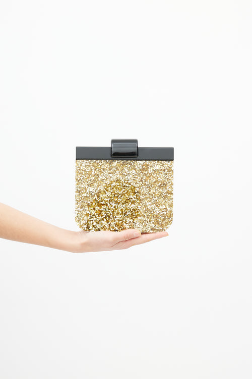 Edie Parker Black & Gold Charlie Contrast Glitter Bag