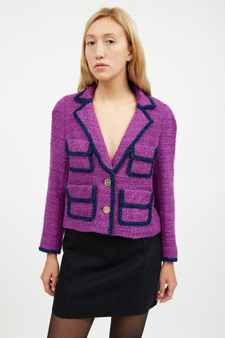 Edward Achour Purple & Navy Tweed Cropped Blazer