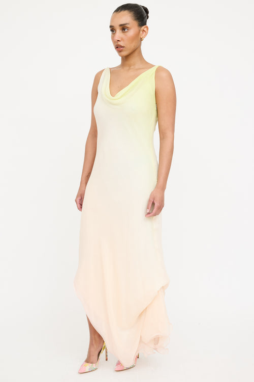 Edward Achour Silk Gradient Ruffled Dress
