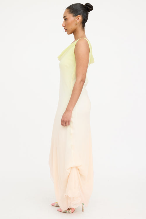 Edward Achour Silk Gradient Ruffled Dress