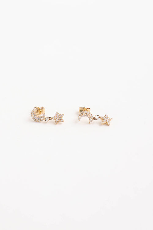Effy 14K Yellow Gold Diamond Moon & Star Earrings