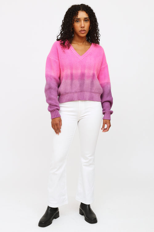 The Elder Statesman Pink and Purple Ombre Cashmere Knit Sweater