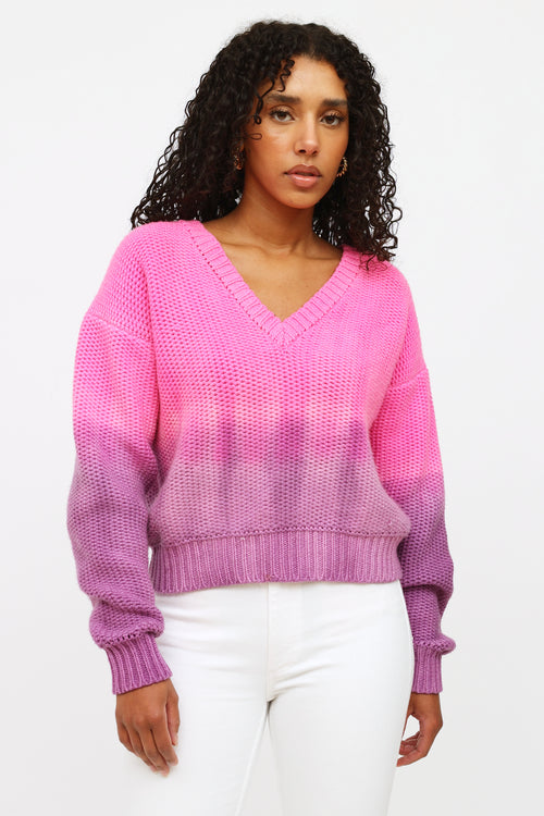 The Elder Statesman Pink and Purple Ombre Cashmere Knit Sweater