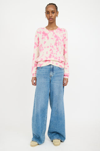 The Elder Statesman White & Pink Cashmere Knit Tie Dye Sweater