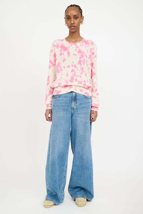 The Elder Statesman White & Pink Cashmere Knit Tie Dye Sweater