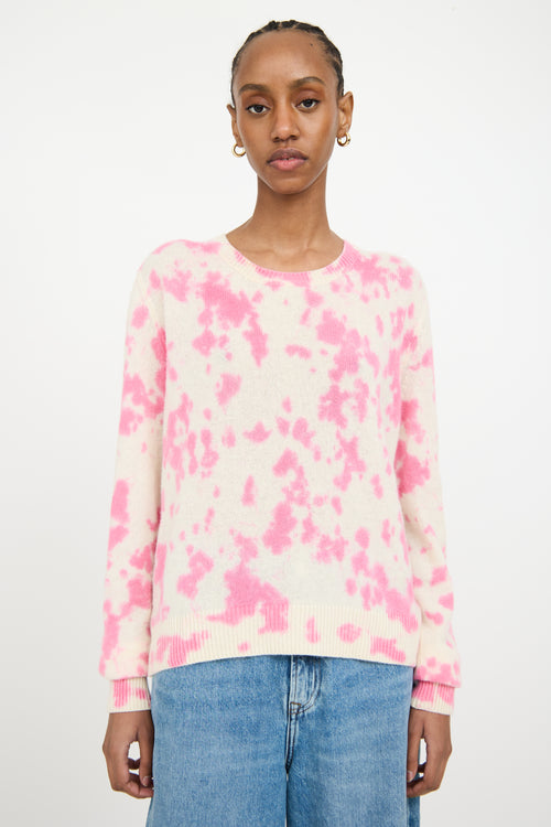 The Elder Statesman White & Pink Cashmere Knit Tie Dye Sweater