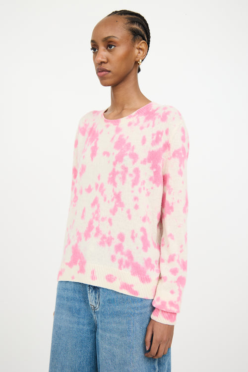 The Elder Statesman White & Pink Cashmere Knit Tie Dye Sweater