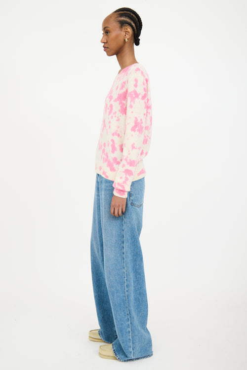 The Elder Statesman White & Pink Cashmere Knit Tie Dye Sweater