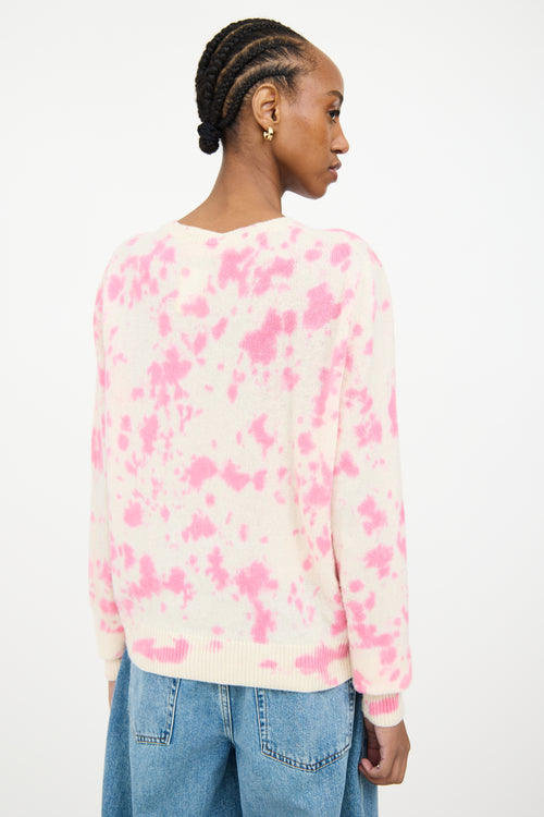 The Elder Statesman White & Pink Cashmere Knit Tie Dye Sweater