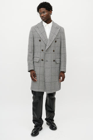 Eleventy Black & White Wool Houndstooth Coat