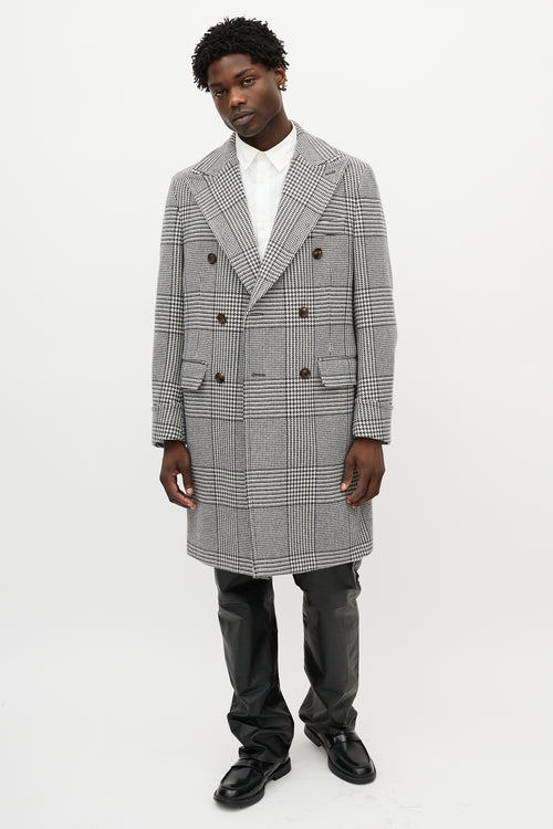 Eleventy Black & White Wool Houndstooth Coat