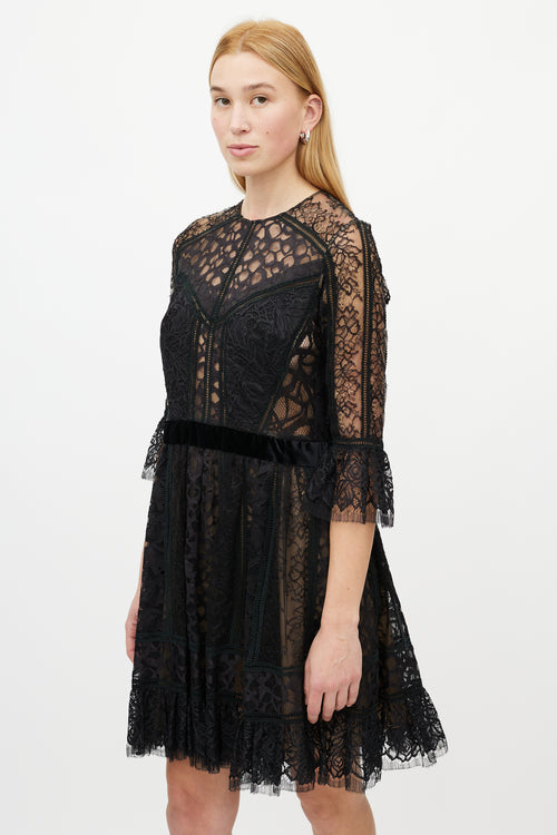 Elie Saab Black Floral Lace Dress