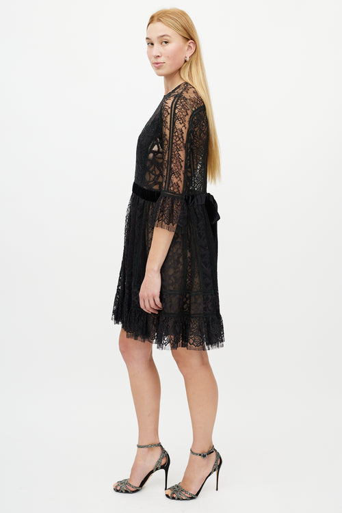 Elie Saab Black Floral Lace Dress
