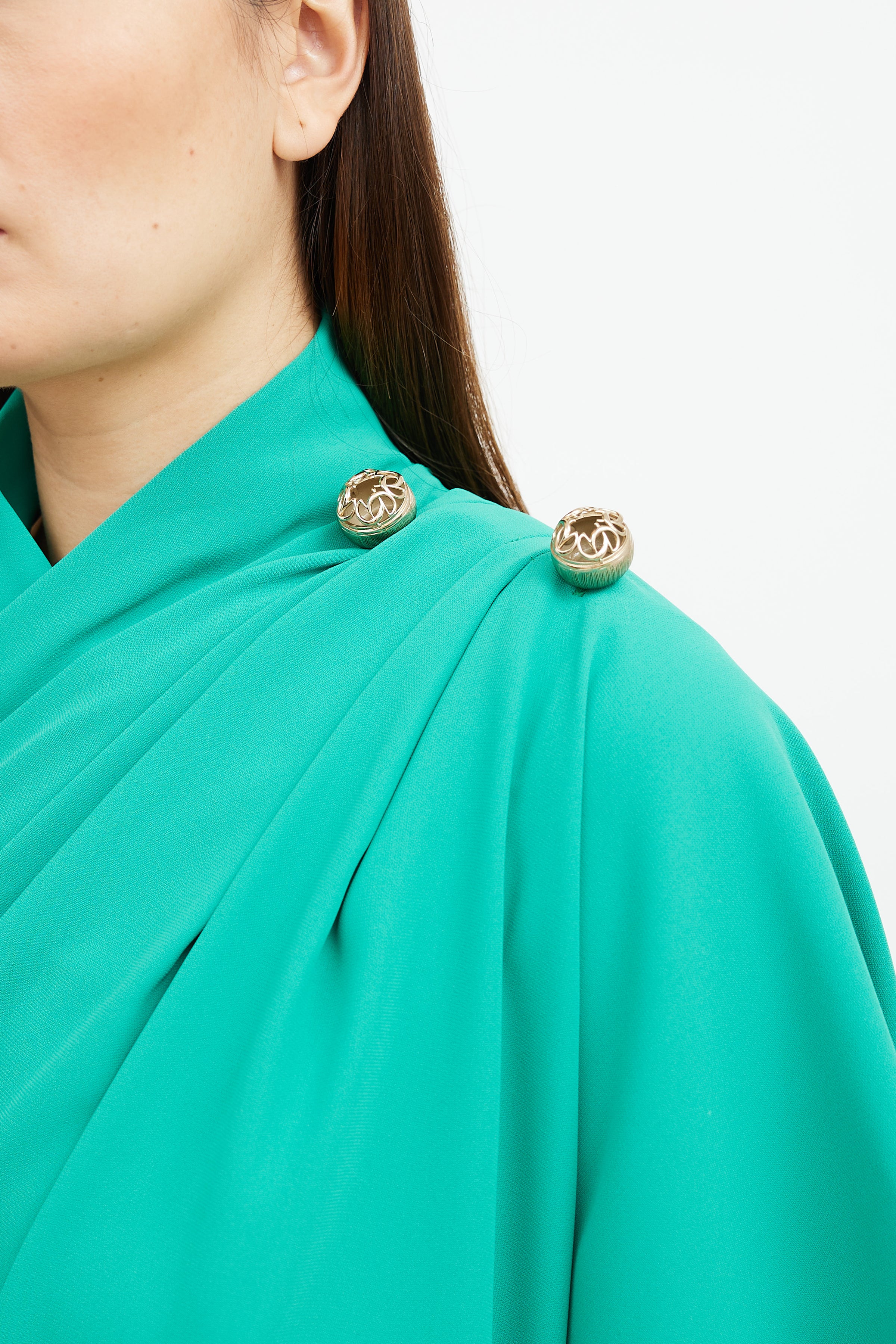 Elie Saab // Green One Sleeve Draped Maxi Dress VSP Consignment Elie Saab // Green One Sleeve Draped Maxi Dress VSP Consignment