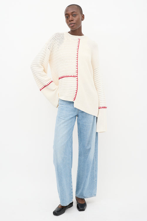 Elizabeth and James Cream & Red Crochet Knit Lois Sweater