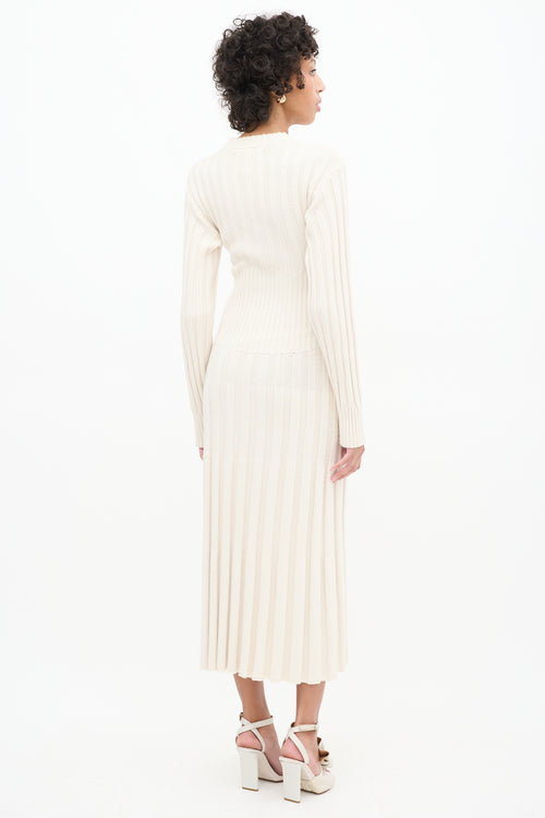 Elleme Cream Ribbed Knit Long Sleeve Midi Dress