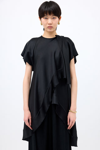 Ellery Crepe Satin Ruffled Top