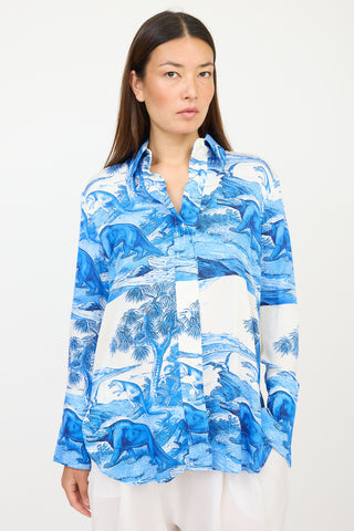 Ellery White & Blue Silk Patterned Shirt