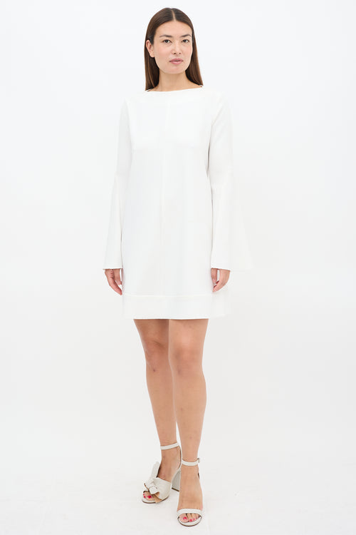 Ellery White Textured Crepe Flared Sleeve Dress