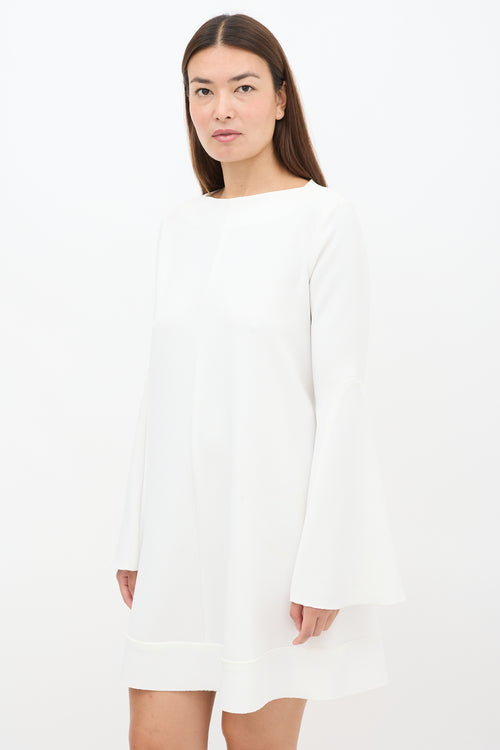 Ellery White Textured Crepe Flared Sleeve Dress