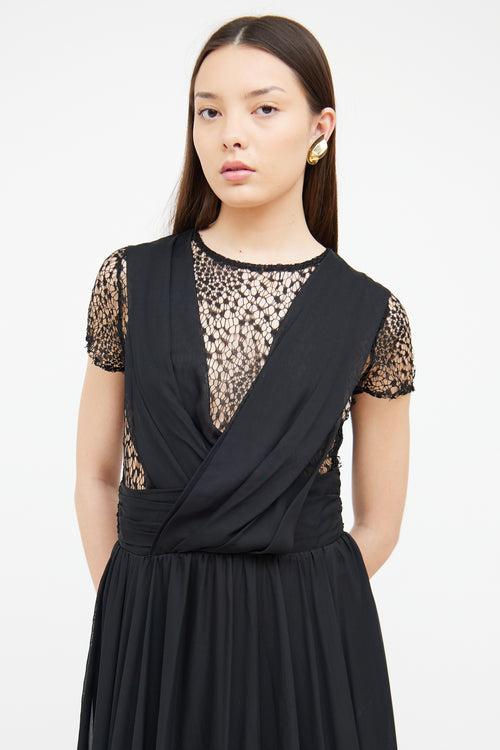 Elie Saab Black Lace Draped Gown