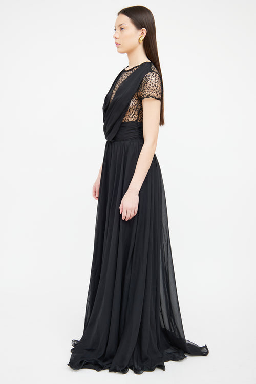 Elie Saab Black Lace Draped Gown