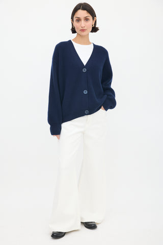 Ellie Mae Navy Cashmere Ribbed V-Neck Cardigan