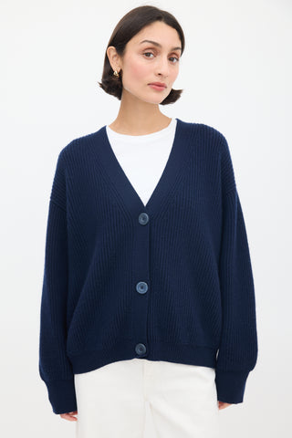 Ellie Mae Navy Cashmere Ribbed V-Neck Cardigan