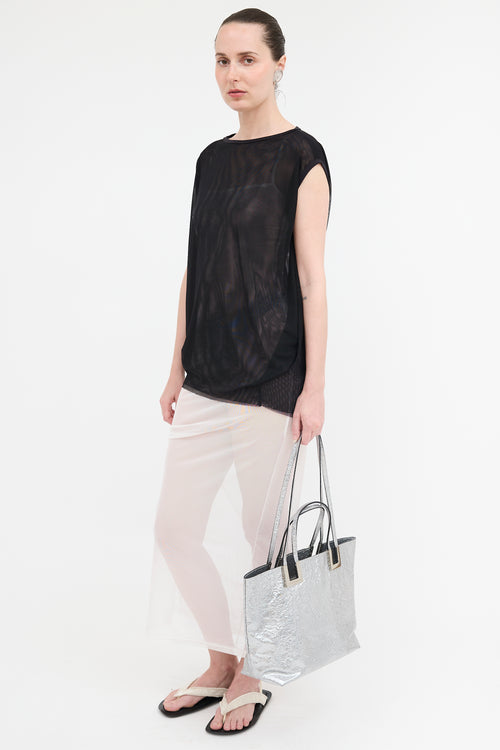 Emanuel Ungaro Leather Metallic Crinkled Tote Bag