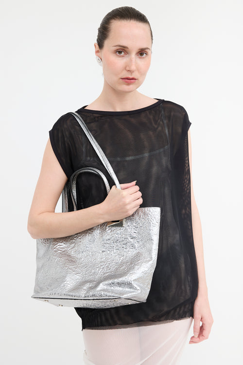 Emanuel Ungaro Leather Metallic Crinkled Tote Bag