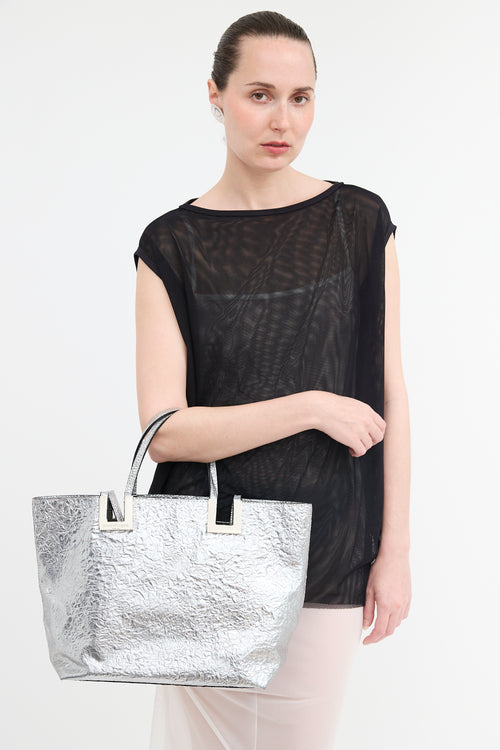 Emanuel Ungaro Leather Metallic Crinkled Tote Bag