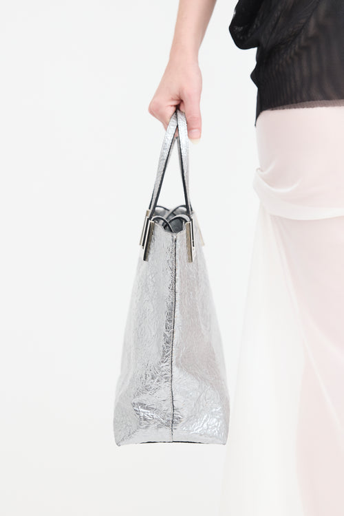 Emanuel Ungaro Leather Metallic Crinkled Tote Bag