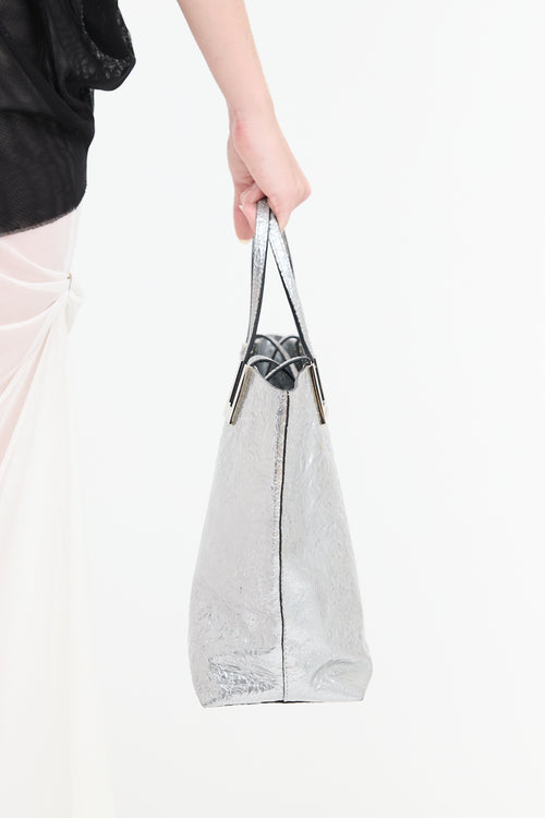 Emanuel Ungaro Leather Metallic Crinkled Tote Bag