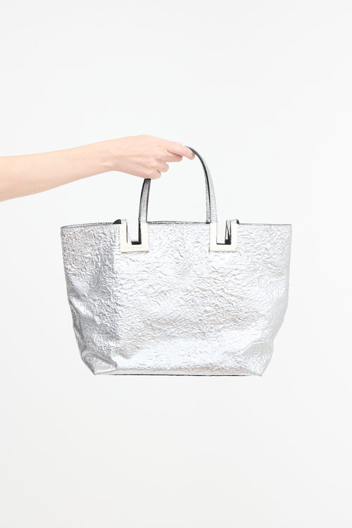 Emanuel Ungaro Leather Metallic Crinkled Tote Bag