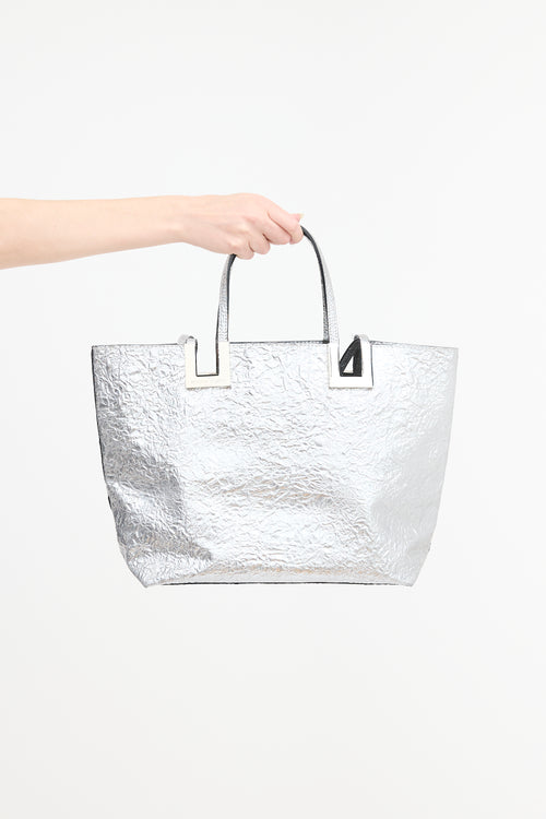 Emanuel Ungaro Leather Metallic Crinkled Tote Bag
