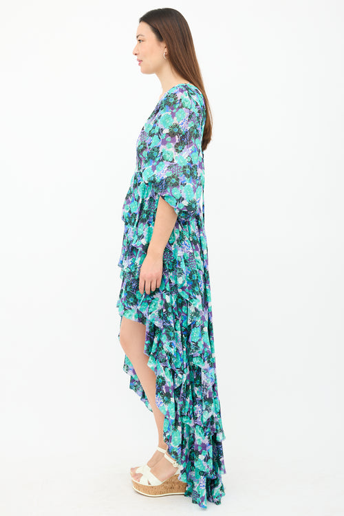 Emanuel Ungaro Silk Floral Ruffle Dress