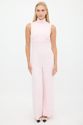 Emilia Wickstead Pink Smocked Mock Neck Jumpsuit