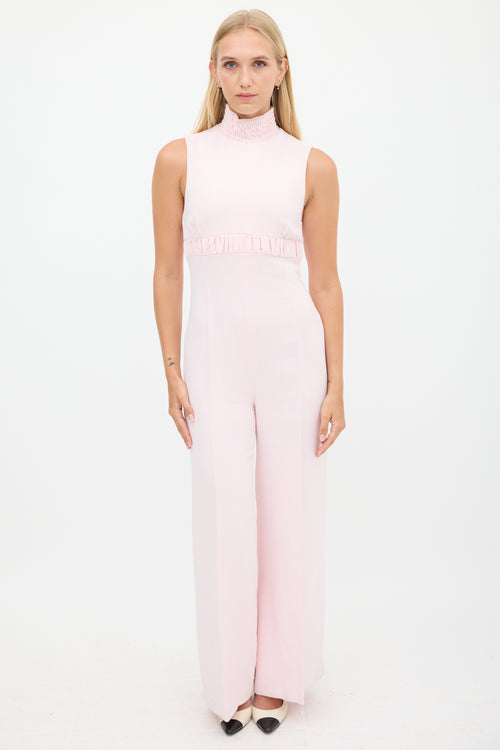 Emilia Wickstead Pink Smocked Mock Neck Jumpsuit