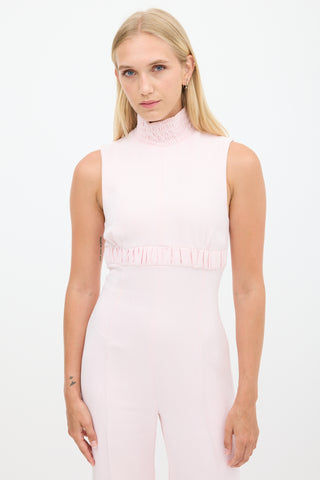 Emilia Wickstead Pink Smocked Mock Neck Jumpsuit