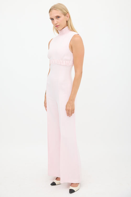 Emilia Wickstead Pink Smocked Mock Neck Jumpsuit