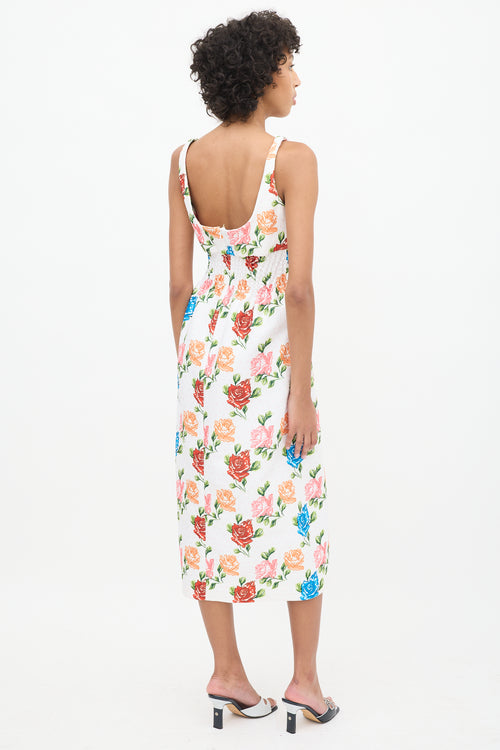 Emilia Wickstead White & Multicolour Floral Smocked Midi Dress