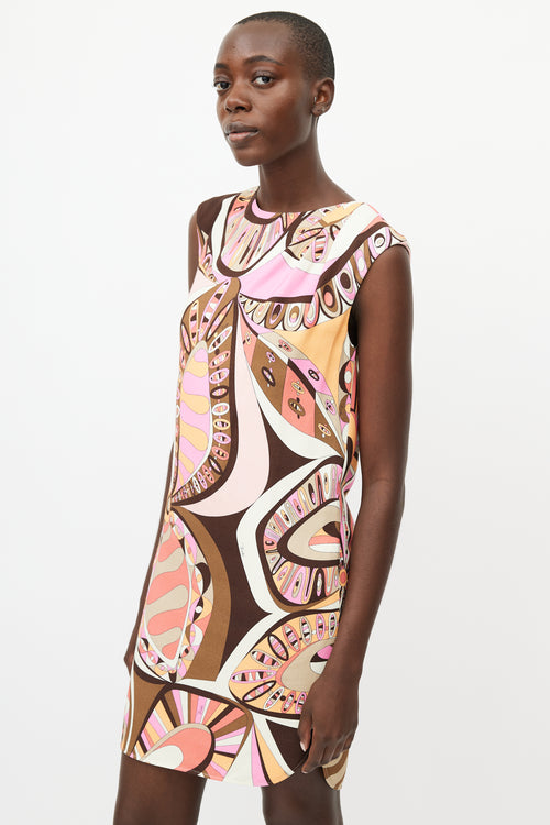 Emilio Pucci Beige & Multicolour Abstract Print Dress