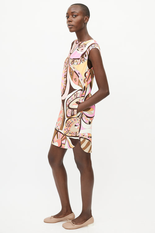 Emilio Pucci Beige & Multicolour Abstract Print Dress